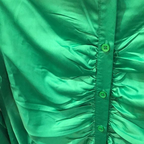 New Princes Polly Dress Womens 8 Kelly Green Silky Ruching Button Bohemian Hip - Picture 2 of 10